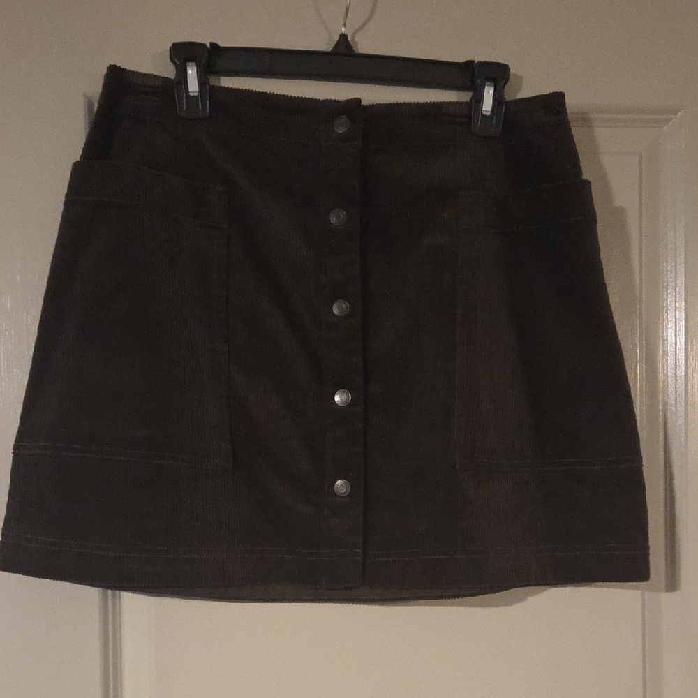 Brown Corduroy Button-Front Skirt